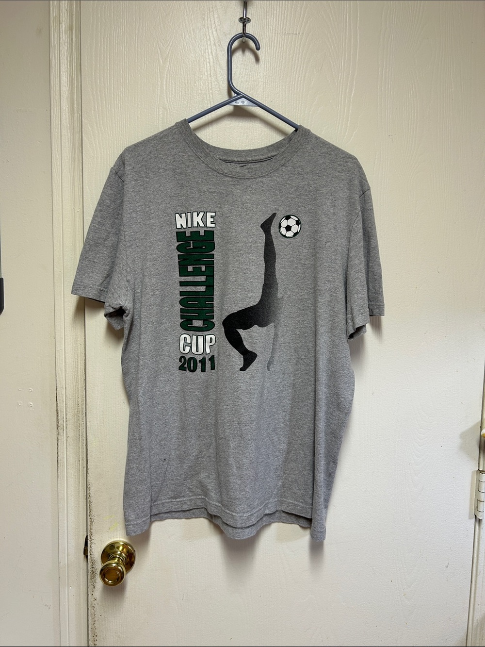 Nike Gray Soccer Graphic Tee with Green & Black Print